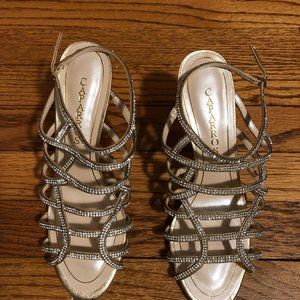 Caparro Gold Metallic Sandal, formal wear, sling back, size 8.5 M